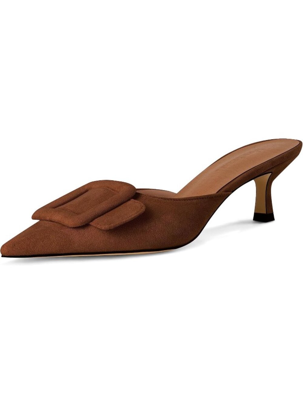 Women's Brown Slingback Buckle Pumps Kitten Heels Pointed Toe Slides Sandals